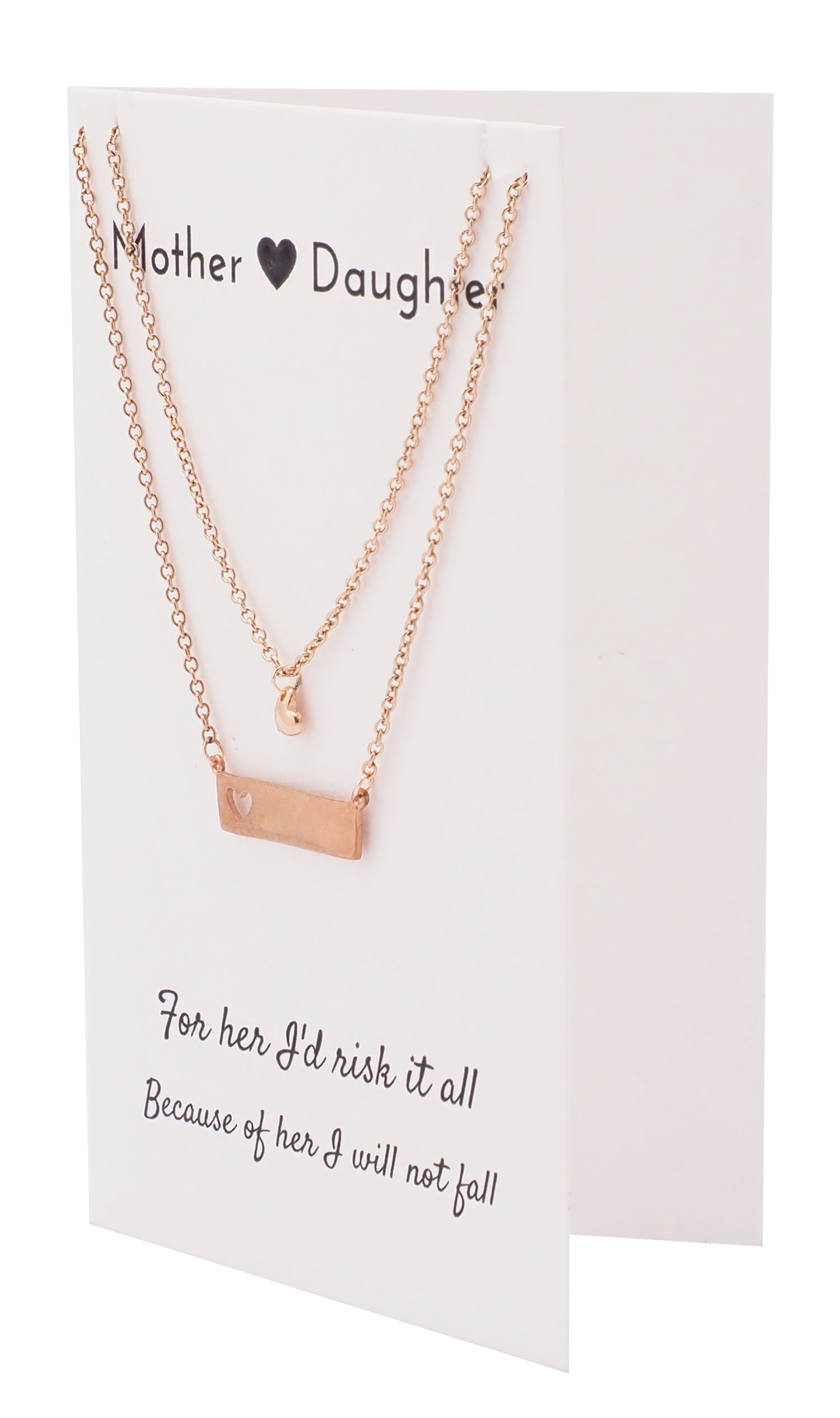 Heart Bar Pendants Mother Daughter Necklace Set, Best Mom's Gift, Mama Jewelry with Greeting Card, Rose Gold Tone