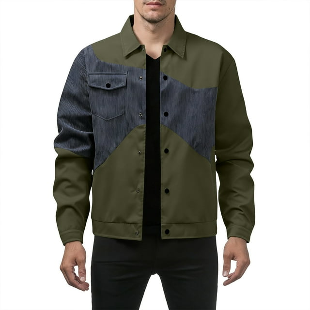 Lovzfmll Chemise Utilitaire à Manches Longues pour Hommes, Col Boutonné, Style Veste, Vert Armée, P