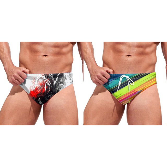 (2-Pack) Rinsvye Mens Leisure Hawaii Mens Swimming Trunks Stretch Soft and Comfortable Swimming Swim Suit Mens Hot Springs with Triangle Mens Large Bathing Suit Swimsuit Trunks