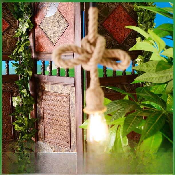 Lámpara de cuerda de cáñamo retro de estilo campestre, decoración de bar, lámpara de araña tejida con cuerda de cáñamo, lámpara retro de cuerda de cáñamo para cafetería