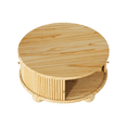 thumbnail image 3 of GZXS Modern Farmhouse Round Fluted Coffee Table, 31.8" Solid Pine Wood Storage Cocktail Table with Sliding Doors, Natural Finish Accent Table for Living Room, Home Office, 3 of 10