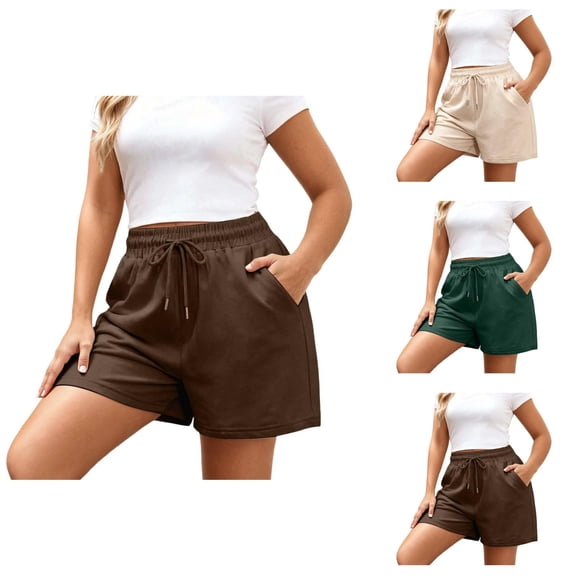 Shorts for Women 2026 Summer Elastic Waist Drawstring Wide Straight Leg Relaxed Fit Athletic Casual Shorts with Pockets