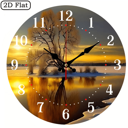 10-inch 2D flat Dead trees by the lake Creative silent wooden wall clock, multi-space decoration, suitable for Halloween, Easter, Christmas, ideal birthday and festival gifts.