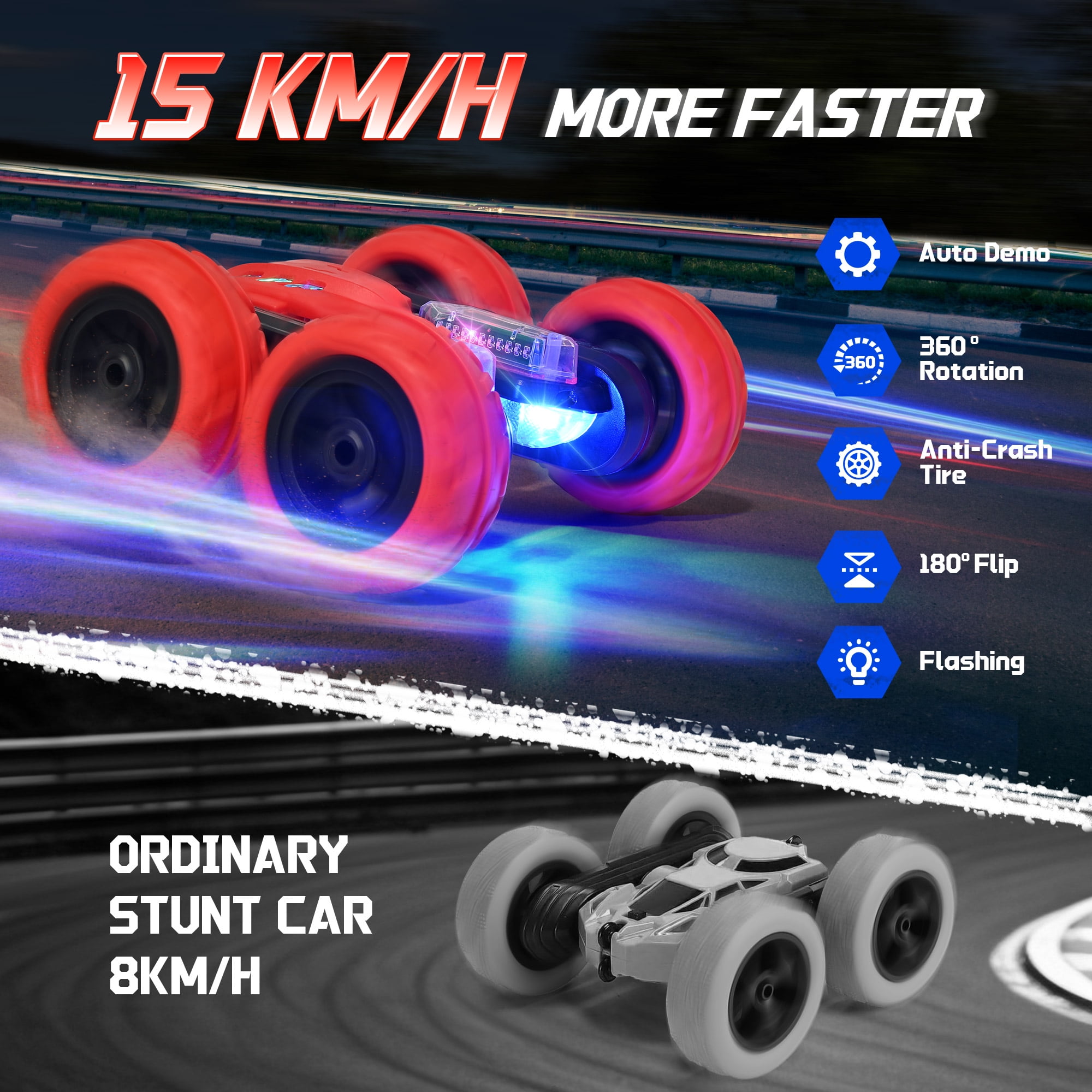 Remote Control Car, RC Stunt Car Toys, Double Sided Tornado RC Car, 4WD Off-Road Stunt Car with 360° Flips Lights Word for Indoor/Outdoor