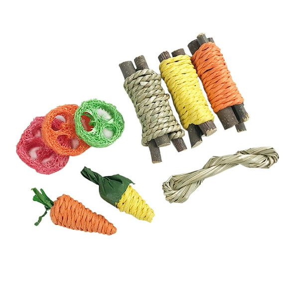 9 piezas hámster conejo masticar juguetes rábano limpieza de palos Zulema pelota de ejercicio para hámster