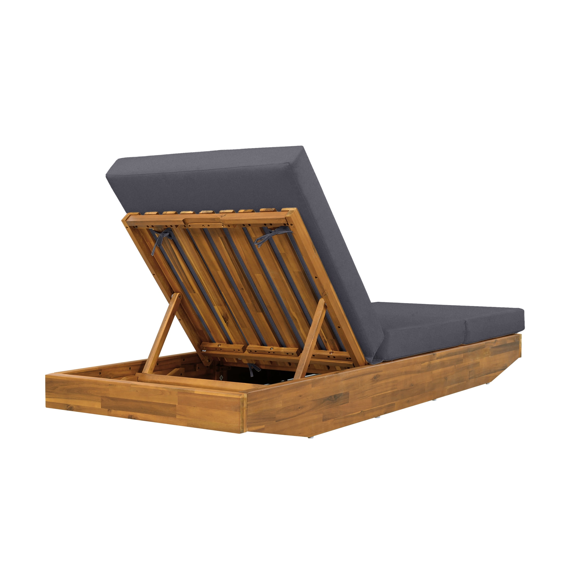 Christopher Knight Home Boat-Shape Patio Chaise Lounge Chair with 3-Fold Cushion, 3-Position Recliner, Teak+Dark Gray