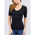 thumbnail image 3 of Women Basic Casual V-Neck Elbow Sleeve Stretchy Jersey T-Shirts Top, 3 of 5