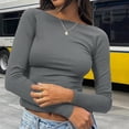 thumbnail image 2 of AherBiu Hauts pour Femmes Manches Longues Ajustés Basiques d'Automne Tee Tops Extensibles Confortables Col Rond Chaud Couches Chemises, 2 of 5