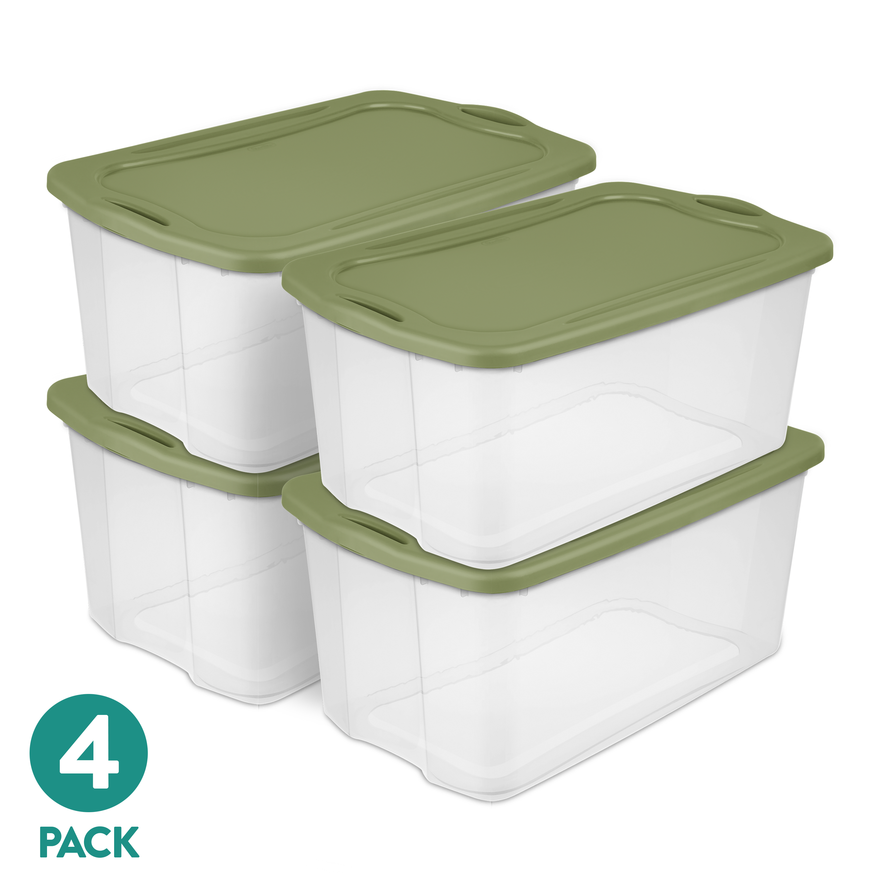 Sterilite Extra Large EZ Carry Storage Bin, 120 Quart Clear Plastic Storage Container with Full-Grip Handles, Green, 4 Pack