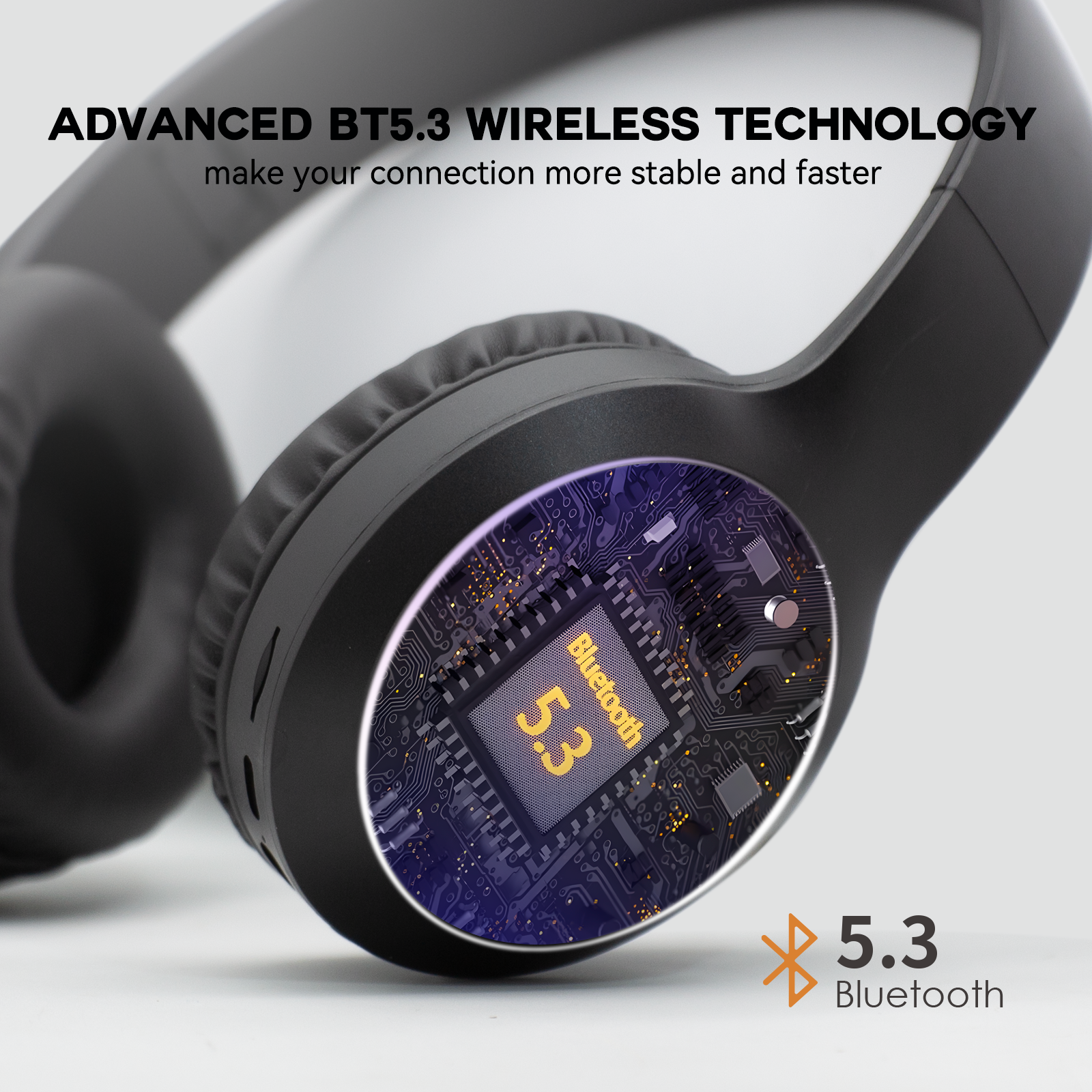 Wigach Wireless Bluetooth Over-Ear Headphones, Black photo 4