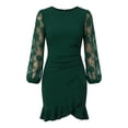 thumbnail image 6 of ClodeEU Women's Elegant Lace Long Sleeve Bodycon Midi Dress, Ruched Wrap Ruffle Hem Cocktail Party Pencil Dress Green,Women's Plus XXL, 6 of 6