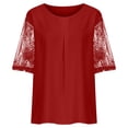 thumbnail image 3 of Cathalem plus Size Tops for Women Women Solid Plus Size Tops Lace Stitching Short Sleeve Tunic Tops To Women's Tunic Tops Shirt Red 3X-Large, 3 of 5