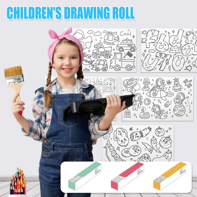 Children‘s Drawing Roll with 12 Colored Pencils and Creative Coloring Paper Roll Early Learning Craft for Toddlers