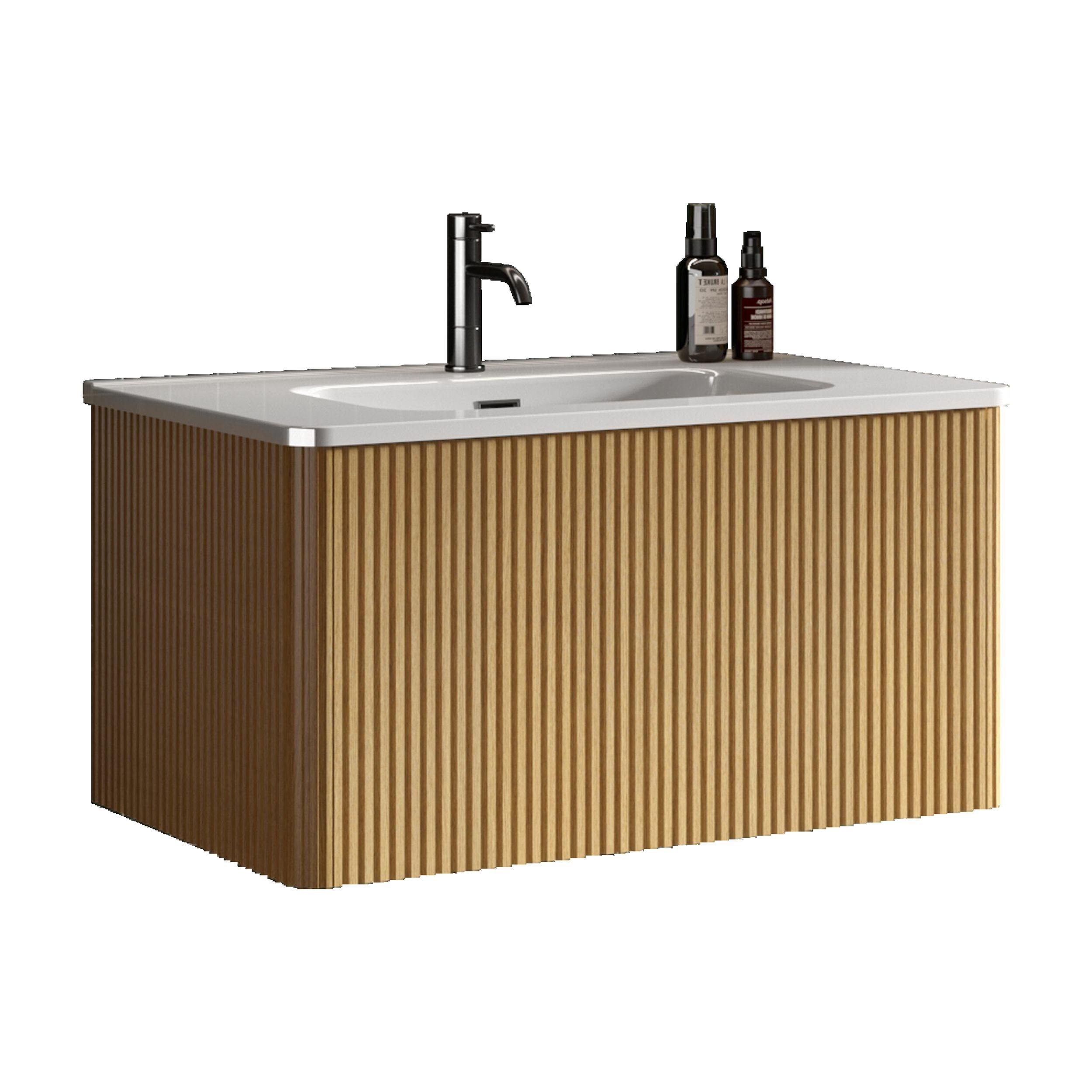 Lisonu 30" Glossy White Ceramic Integrated Basin Modern Bathroom Sink with Rounded Edges for Home Kitchen Vanity