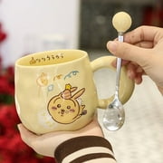 Chiikawa Gift Kawaii Hachiware Usagi Ceramic Cup with Lid Spoon Cute Cartoon Mug Birthday Gift Cup