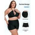 thumbnail image 4 of Ocean Blues Women's Plus Size High-Waisted Ruched Board Shorts Boyshorts Swim Bottoms Black Swim Shorts Size Large, 4 of 9