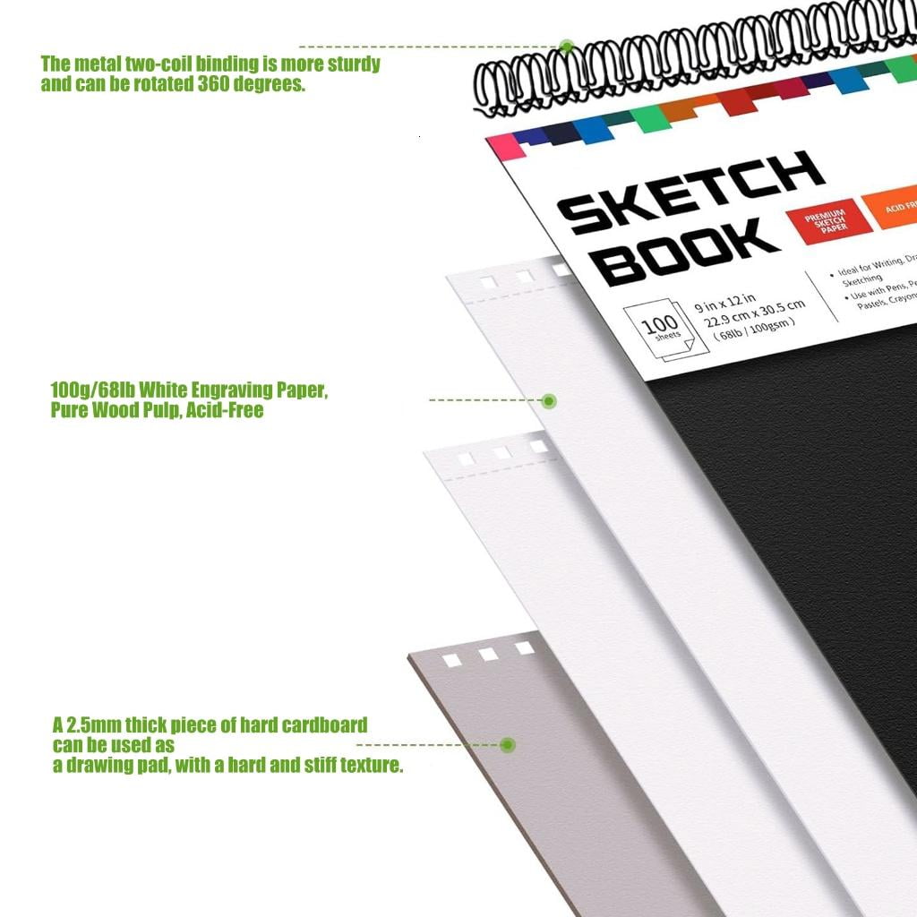 Giaone Portable Hardcover Sketchbook Coil Binding Drawing Pad Tearable For Artists