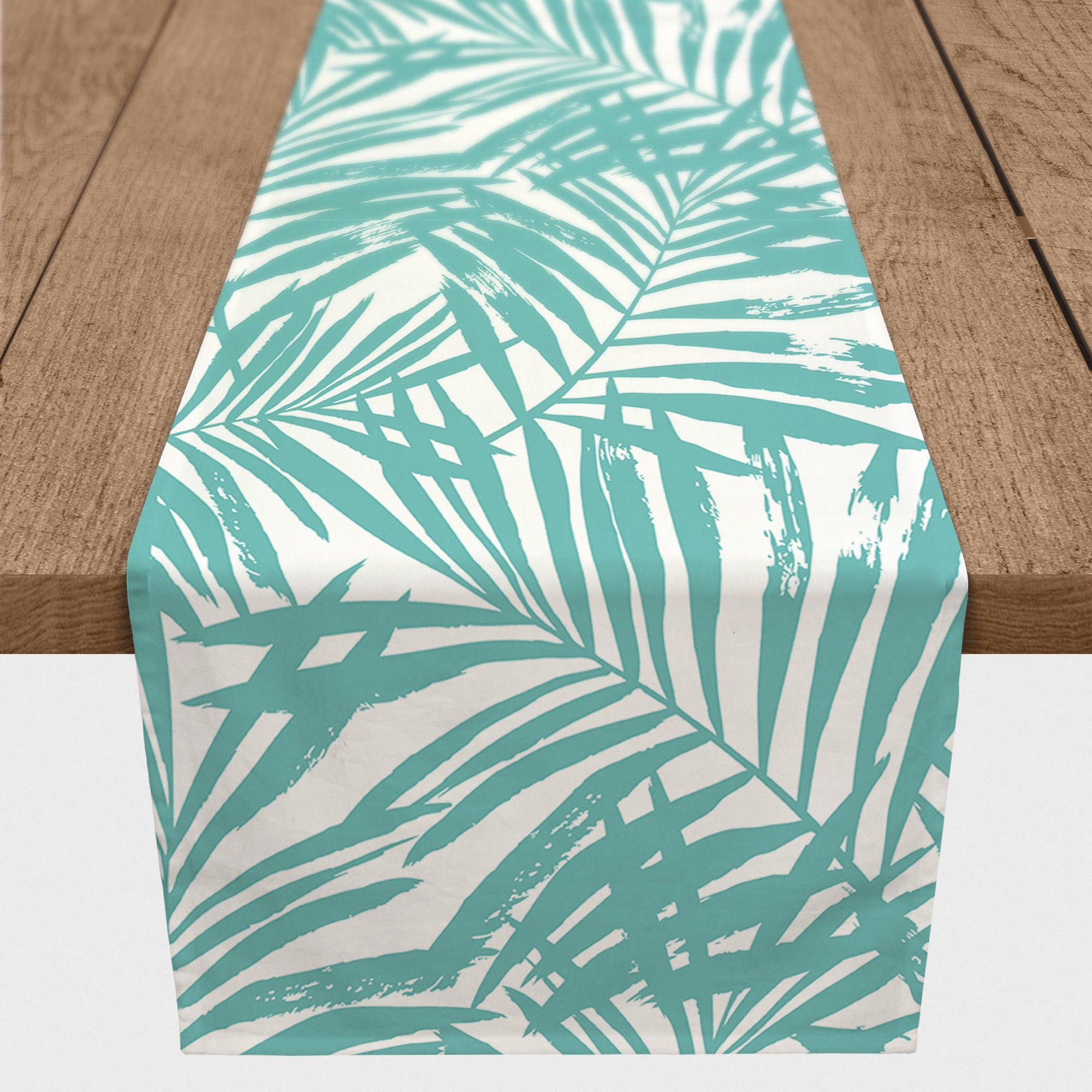 Creative Products Tropical Leaves Teal 16x90 Poly Twill Table Runner