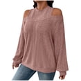 thumbnail image 7 of Womens Cold Shoulder Crewneck Sweaters 2023 Fall Long Sleeve Soft Cable Knit Pullover Shirts Loose Fit Tunic Jumper Tops, 7 of 7