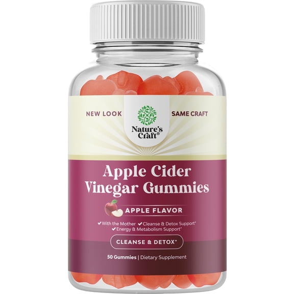 Natures Craft ACV Apple Cider Vinegar Gummies - Natural Energy Supplement ACV with Mother for Body Cleanse Immune Support and Gut Health - Apple Cider Vinegar with Vitamin B12 and Beet Root