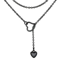 FOCALOOK Lariat Y Necklace, Long Heart Necklace for Women, Adjustable Black Jewelry