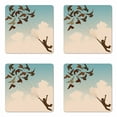 thumbnail image 1 of Birds Coaster Set of 4, Silhouette of Boy Carried by Flying Pigeons Inspiration Follow Your Dreams Print Home, Square Hardboard Gloss Coasters, Standard Size, Multicolor, by Ambesonne, 1 of 2