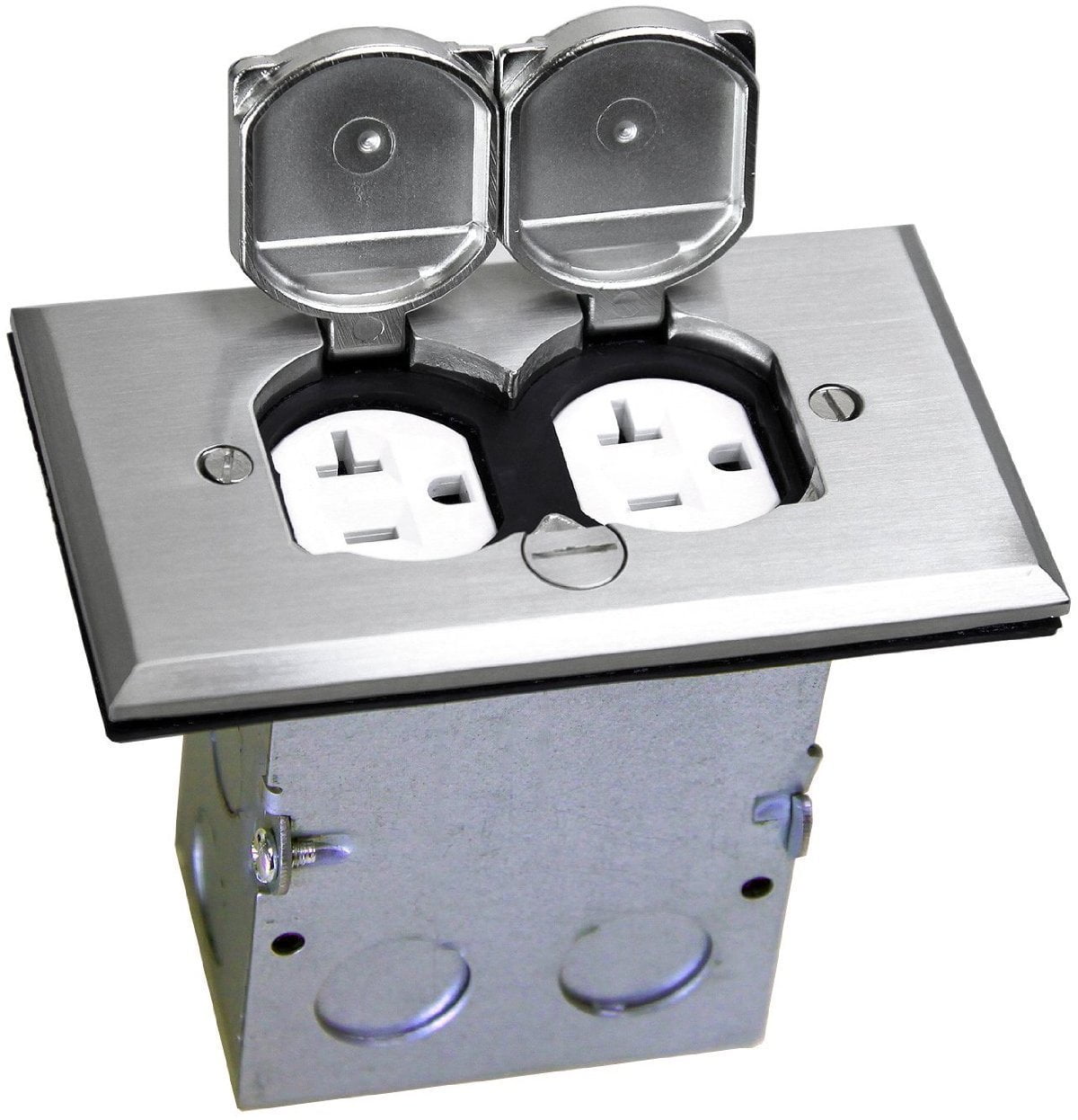 ENERLITES Flip Lid Cover Floor Box Kit with 20A Tamper-Weather Resistant Receptacle Outlets, 1-Gang 5" x 2.87" Cover, Watertight Gaskets,975507-S