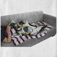 thumbnail image 6 of Alaskan Malamute Soft Flannel Fleece Blanket, Purple Stripes with Husky Sketch Yellow Hipster Glasses Hello Summer Words, Cozy Plush for Indoor and Outdoor Use, 70" x 90", Multicolor, by Ambesonne, 6 of 6
