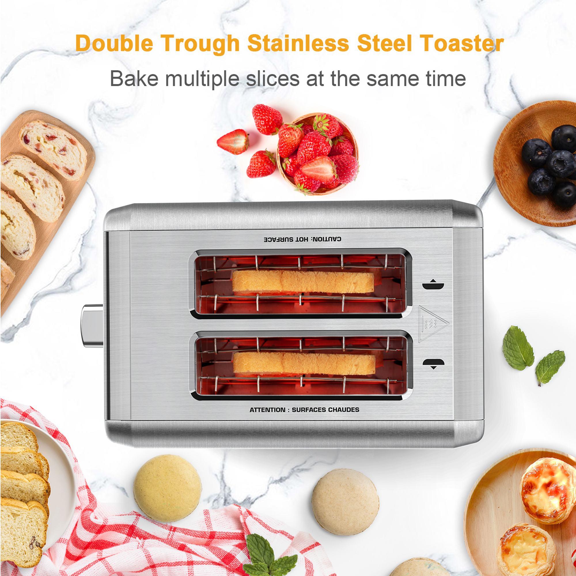 WHALL 2-Slice Stainless Steel Toaster with Wide Slot, Silver photo 5