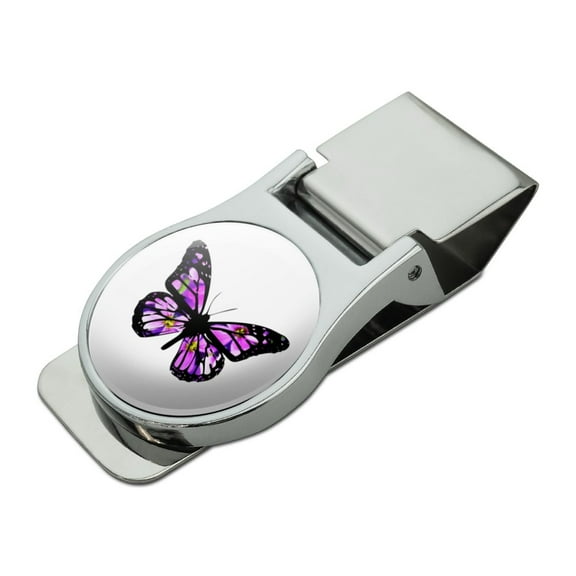 Butterfly with Flowers Satin Chrome Plated Metal Money Clip