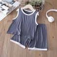 thumbnail image 2 of SUXIAN Boys Summer Outfits Sets Sleeveless Tank Top Shorts Casual Playwear Breathable Athletic Comfortable Loungewear for Toddler to Teen Casual Set Dark Blue 110, 2 of 3
