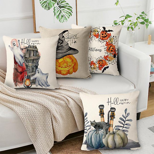 Set of 4 Halloween pillowcases, cute pumpkin pillowcases (45x45 cm)