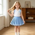 thumbnail image 2 of SGMVNU Little Girls 2 Piece Outfit Button up Sleeveless Tank Top with Pleated Skirt Set Back to School Summer Clothes, Size 4-5 Years, Blue, 2 of 6