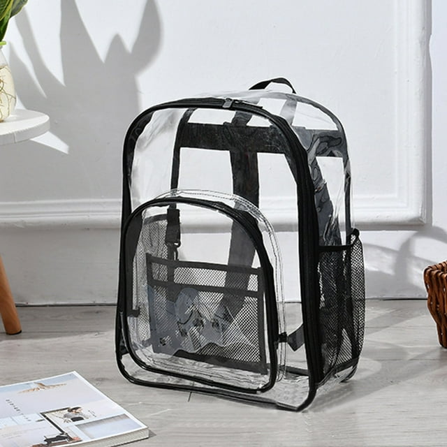 LSLJS Clear Backpack Heavy Duty Clear Bookbag Transparent Backpack Look Through Plastic Bookbag for School, Work, Stadium, Travel, Security, Festival, College (Black)