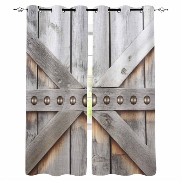 Retro Farms Blackout Curtains for Bedroom/Living Room, Thermal Insulated Kitchen Curtains, Farmhouses Vintage Cabin Barn Wood Plank Grommet Darkening Window Treatment Drapes 42"x84"x2