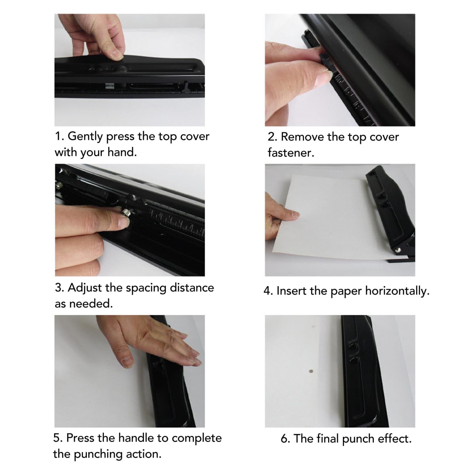 Portable 3,Hole Paper Punch, Metal Construction, Adjustable Distance, Replaceable Blade