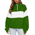 thumbnail image 3 of Quarter Zip Sweatshirt Women Stand Collar Color Block Fleece Pullover Lightweight Casual Loose Long Sleeve Fall Sweatshirt No Hood Green-a XL, 3 of 8