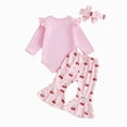 thumbnail image 6 of masbird Baby Girl Clothes Newborn Outfits Ruffle Floral Romper Flared Pants 3Pcs Set for Infant 0 3 6 9 12 18 24 Months,Pink,0-3 M, 6 of 9