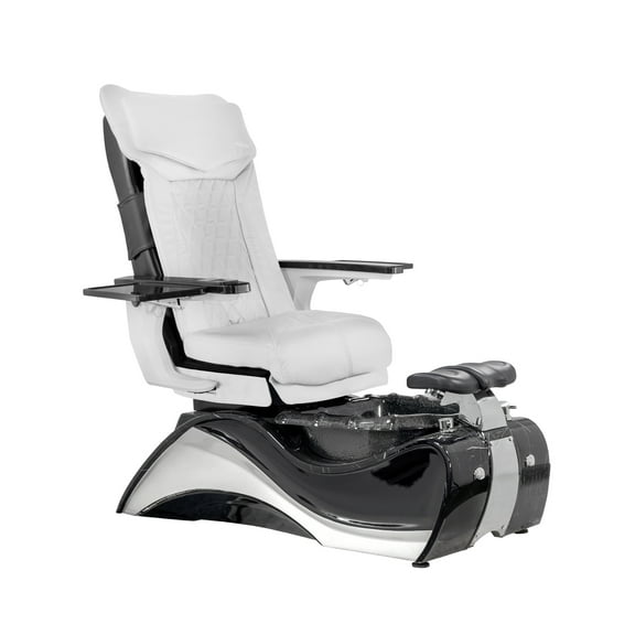FIOR Shiatsulogic Pedicure Chair DX Black with Marble Trim Pedicure Tub w/ Discharge Pump & Pipe-Less Magnetic Jet Pedicure Spa, White Cover Set