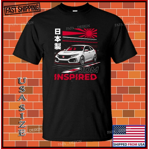 Civic Type R Sport Car Illustration Black T-Shirt Size XL - Made in Usa