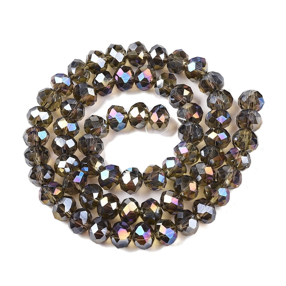 Electroplate Glass Beads Strands AB Color Plated Faceted Rondelle Gray 8x6mm Hole: 1mm about 64~65pcs/strand 15.75~16.14 inch(40~41cm)