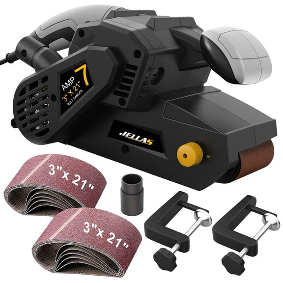 Jellas Electric Belt Sander 3×21 inch 7Amp Woodworking Hand Sanders for Wood with Variable Speed Control & Dust Bag for Stock Removal, New