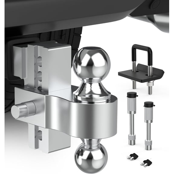 Adjustable Trailer Ball Hitch Fits 2 inch Receiver 4 inch Drop/ Hitches,  Tow Hitch with Hitch Tightener & 2 Pin Locks, 12,500LBS GTW
