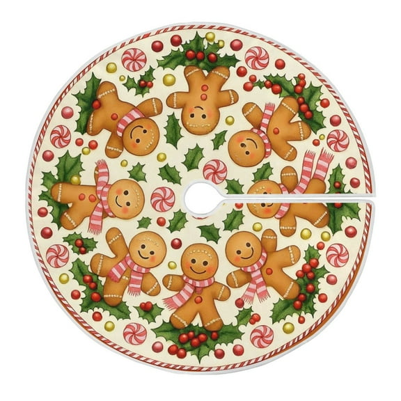 Ryvnso Christmas Tree Skirt Gingerbread Man Snowman Candy Xmas Tree Skirts Ornament Home Decorations 35.4"