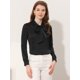 thumbnail image 4 of Blusa de satén Allegra K mujer camisa de oficina trabajo sólido cuello de pajarita Negro XS, 4 of 4