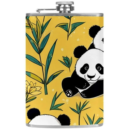 

josid Panda Pattern 3.6x6in Stainless Steel Small Flask Leak-Proof Stainless Steel Construction Wrapped in Premium Two-Layer Leather Nano-Printed Design 227ml Capacity