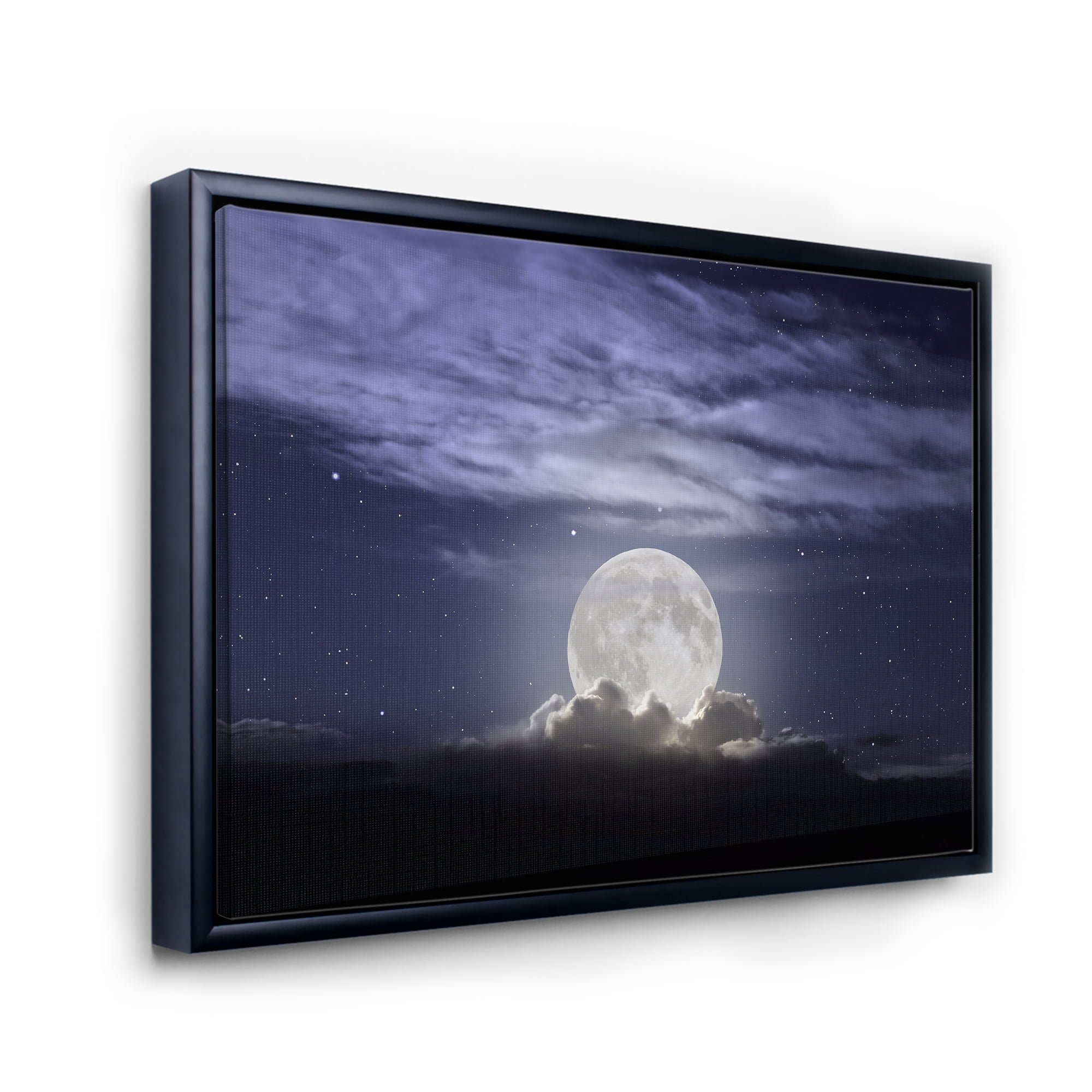 Designart 'Full Moon Rising In A Cloudy Night Sky' Nautical & Coastal Framed Canvas Wall Art Print