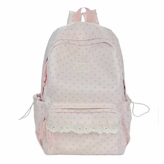 Women Polka Dot Lace Backpack, Large Capacity Trendy Dot Pattern Bag with Compartments&Pendant Cute Lightweight Backpacks for Travel, Shopping, Dating and Daily Use-Black