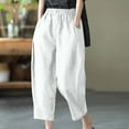 thumbnail image 2 of Nrmvnmi Summer Saving 2024 Womens Linen Pants Summer Casual Capri Pants with Pockets Palazzo Cropped Comfy Baggy Trousers High Waisted, 2 of 4