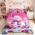 thumbnail image 2 of Erosebridal Winter Wonderland King Size Comforter Sets, Kawaii Xmas Snowman Comforters King Size, Pink, Christmas Reversible, 3pcs, 1 Comforter and 2 Pillowcases, 2 of 7